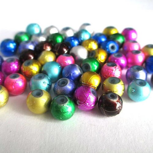50 perles en verre tréfilé mélange de couleur 8mm