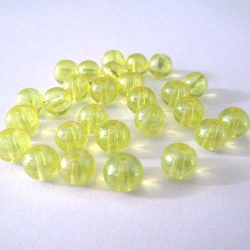 20 perles jaune brillant en verre  6mm
