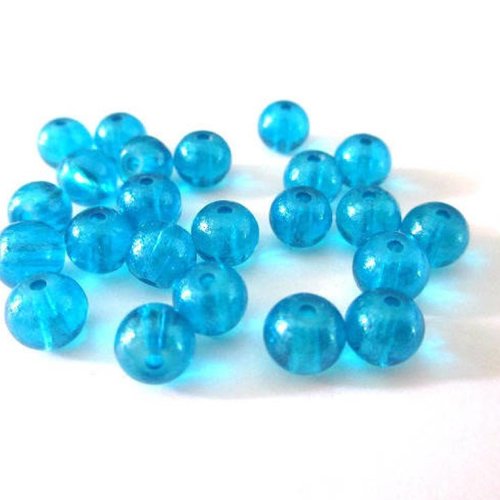 20 perles bleu brillant en verre  6mm