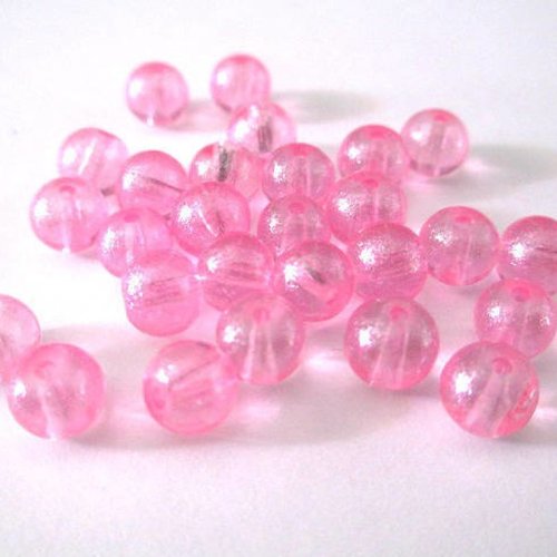 20 perles rose brillant en verre  6mm