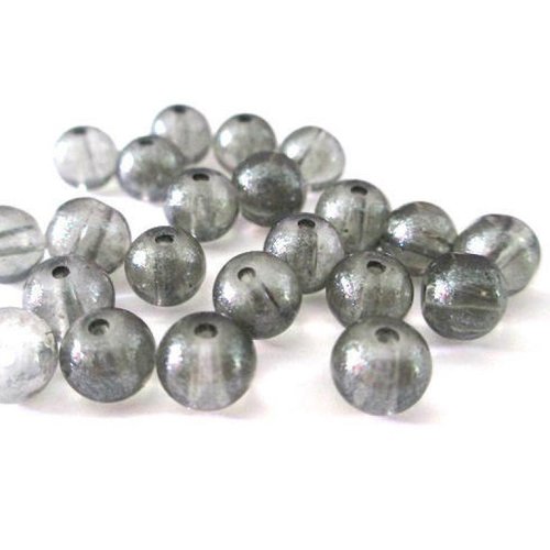 20 perles gris brillant en verre  6mm