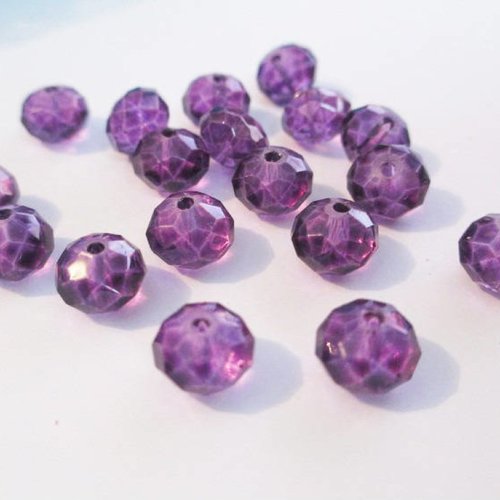 10 perles en verre à facettes violet 8mm