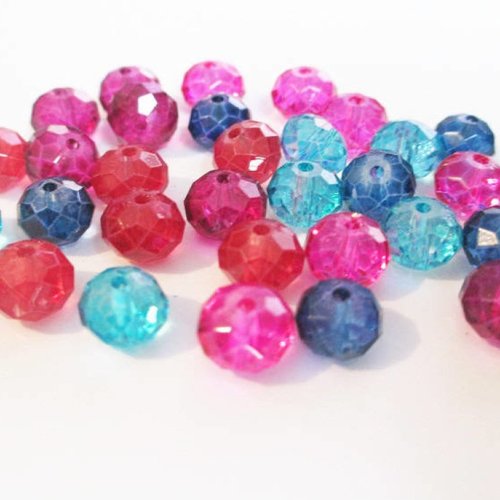 30 perles en verre à facettes mélange de couleurs 8mm