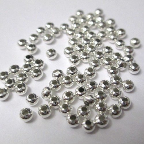 50 perles intercalaires séparateurs en métal 3mm couleur argent