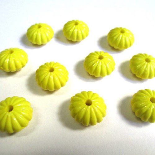 10 perles fleur acrylique jaune 14x8mm