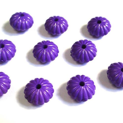 10 perles fleur acrylique violet 14x8mm