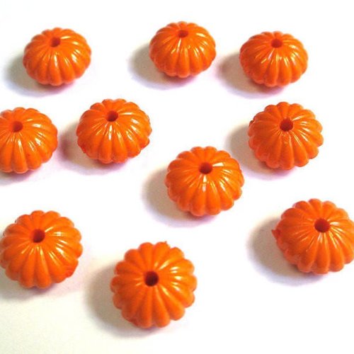 10 perles fleur acrylique orange 14x8mm
