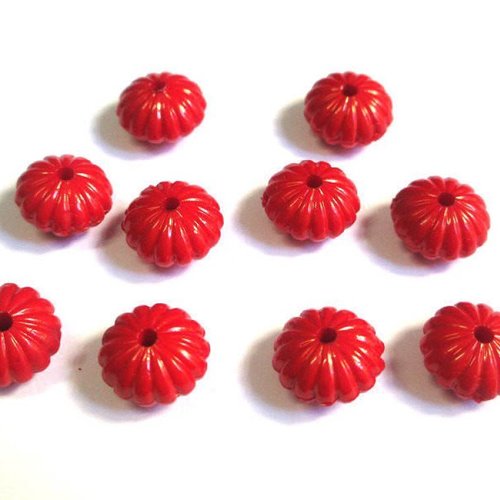 10 perles fleur acrylique rouge 14x8mm