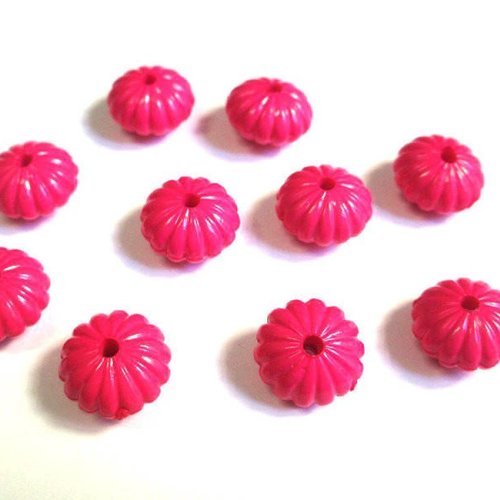 10 perles fleur acrylique fuchsia 14x8mm