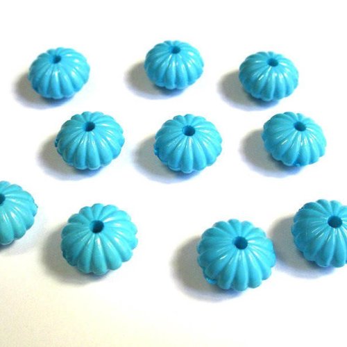 10 perles fleur acrylique bleu 14x8mm