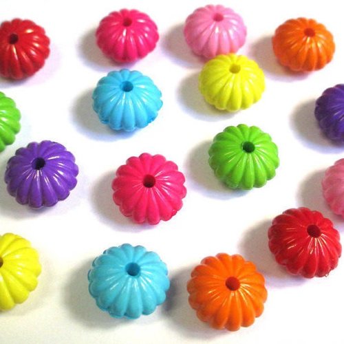 16 perles fleur acrylique mélange de couleur 14x8mm