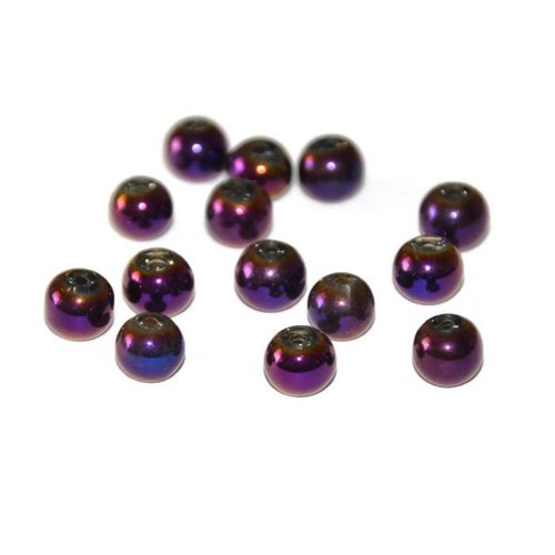 20 perles en verre electroplate violet 6mm