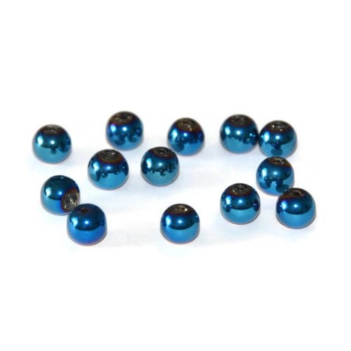 20 perles en verre electroplate bleu 6mm