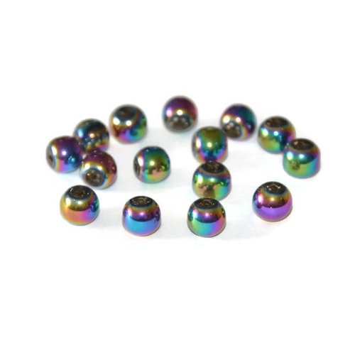 20 perles en verre electroplate multicolore 6mm