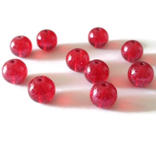 10 perles rouge transparent brillante en verre 10mm (p-22)