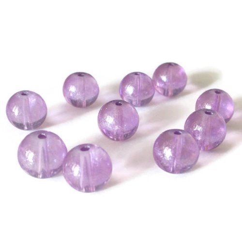 10 perles violet transparent brillante en verre 10mm (p-23)