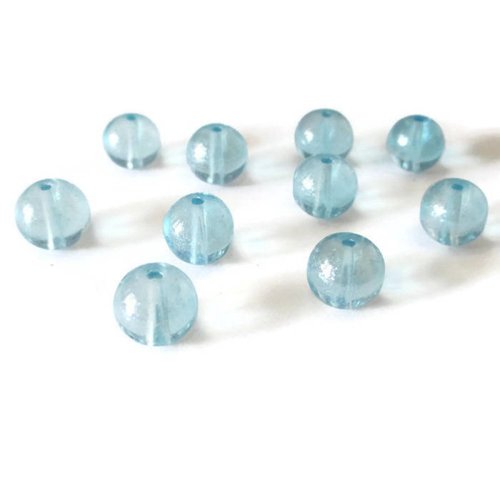 10 perles bleu clair transparent brillante en verre 10mm (p-28)