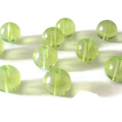 10 perles vert clair transparent brillante en verre 10mm (p-26)