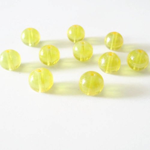 10 perles jaune transparent brillante en verre 10mm (p-29)