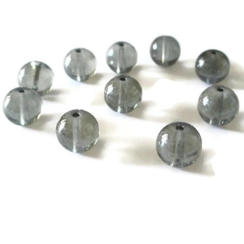 10 perles grises transparent brillante en verre 10mm (p-29)