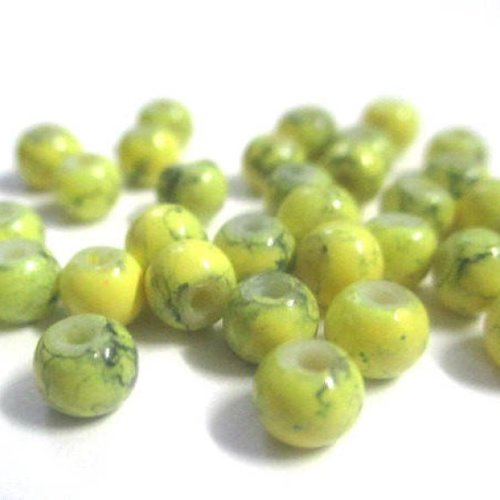 50 perles en verre jaune mouchetées noire 4mm (4pv01)