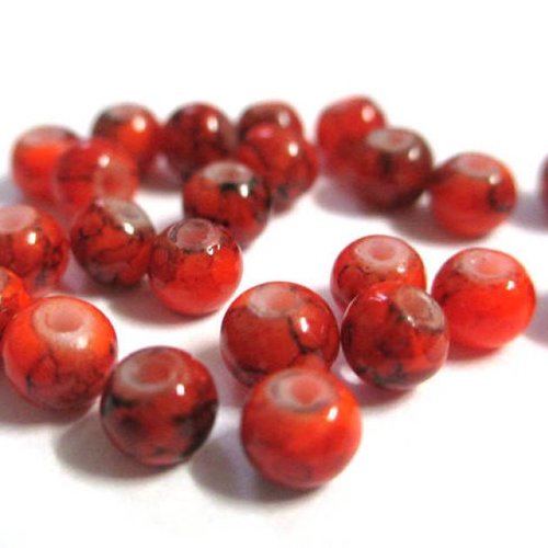 50 perles en verre orange fluo mouchetées noire 4mm (4pv02)