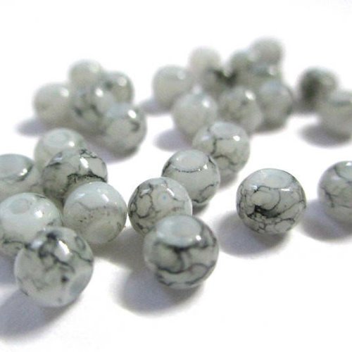 50 perles en verre blanche mouchetées noire 4mm (4pv03)
