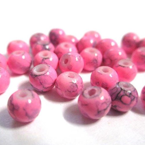 50 perles en verre rose mouchetées noire 4mm (4pv04)