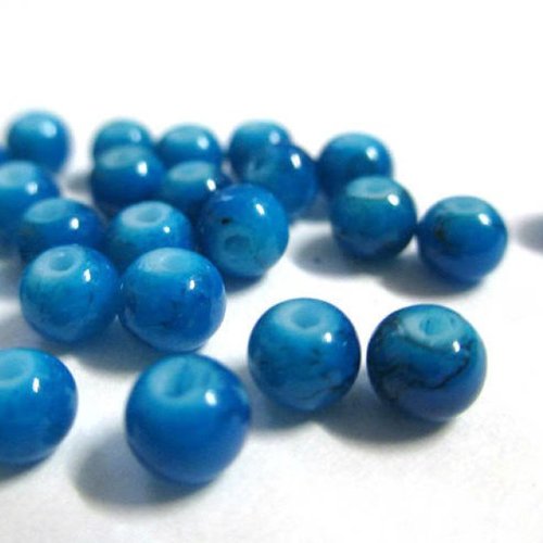 50 perles en verre bleue mouchetées noire 4mm (4pv05)