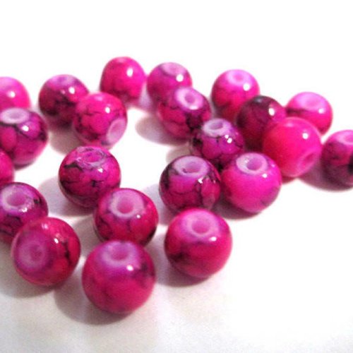 50 perles en verre fuchsia mouchetées noire 4mm (4pv09)