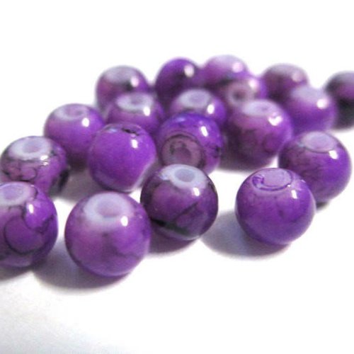 50 perles en verre violette mouchetées noire 4mm (4pv10)