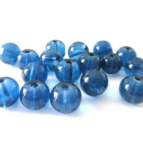 10 perles bleu transparentes en verre 8mm