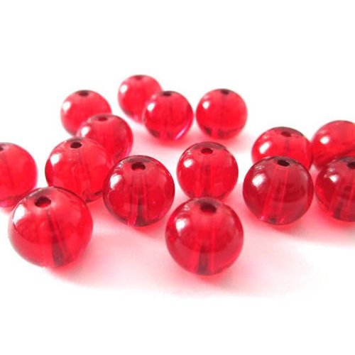 10 perles rouge transparentes en verre 8mm