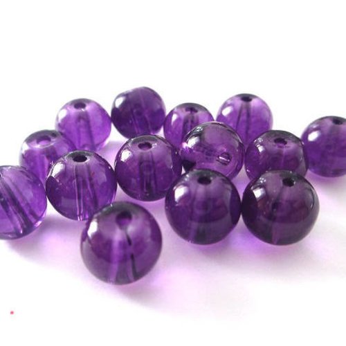 10 perles violettes transparentes en verre 8mm
