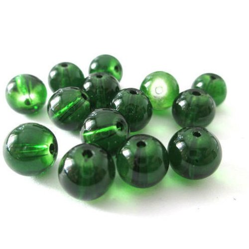 10 perles vertes transparentes en verre 8mm