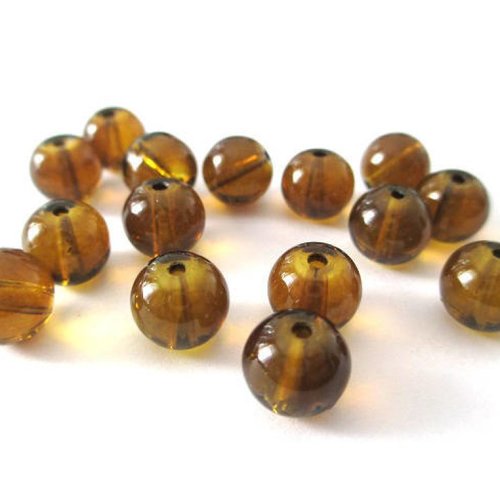 10 perles marron transparentes en verre 8mm