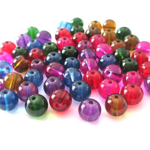 60 perles mélange de couleurs transparentes en verre 8mm