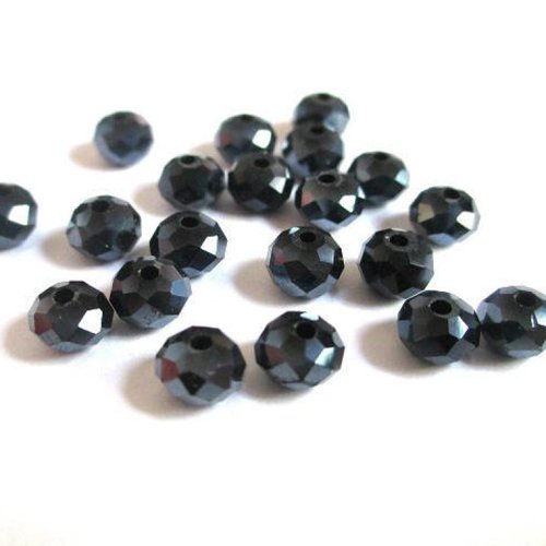 10 perles cristal rondelle à facettes noir irisé 6x5mm