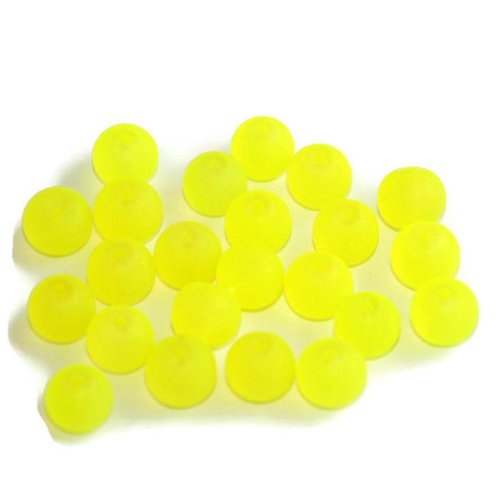 10 perles jaune fluo givré en verre 8mm