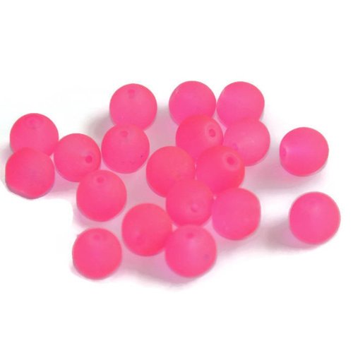 10 perles rose fluo givré en verre 8mm