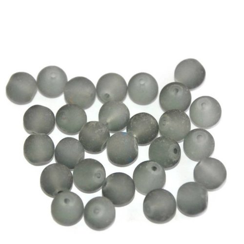 10 perles grises givré en verre 8mm
