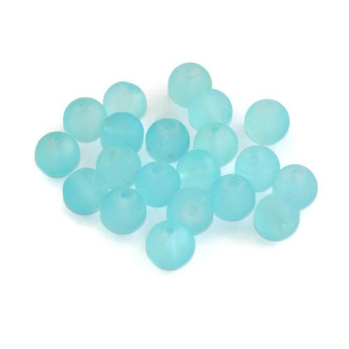 10 perles bleu ciel givré en verre 8mm
