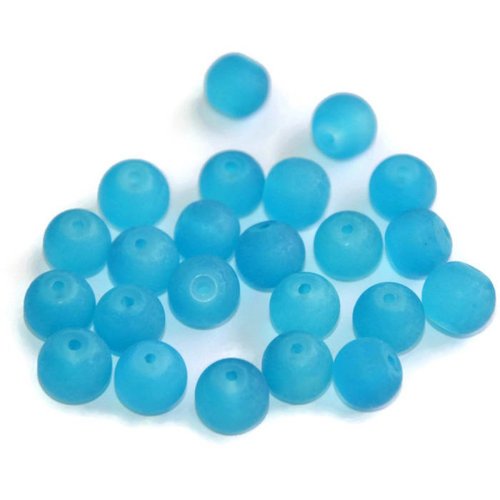 10 perles bleu givré en verre 8mm