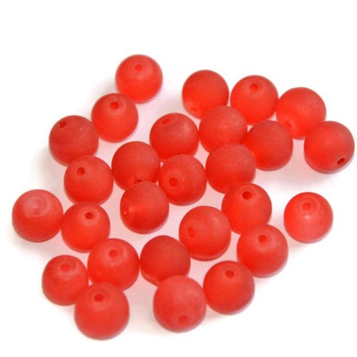 10 perles rouge givré en verre 8mm