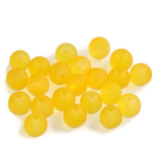 10 perles jaune givré en verre 8mm