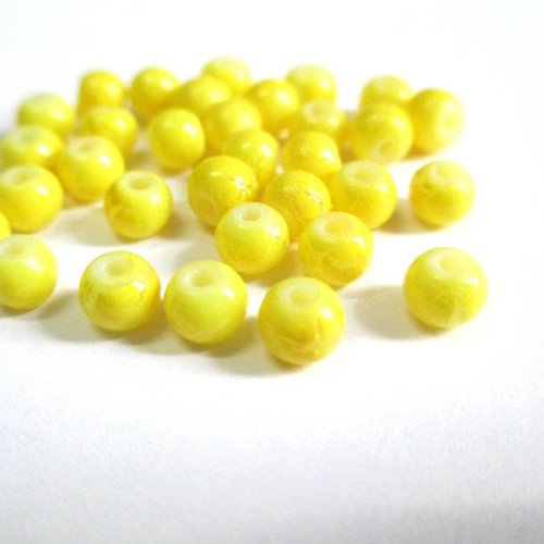 50 perles jaune craqué en verre 4mm