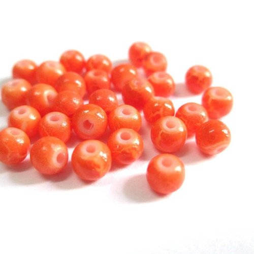 50 perles orange craqué en verre 4mm