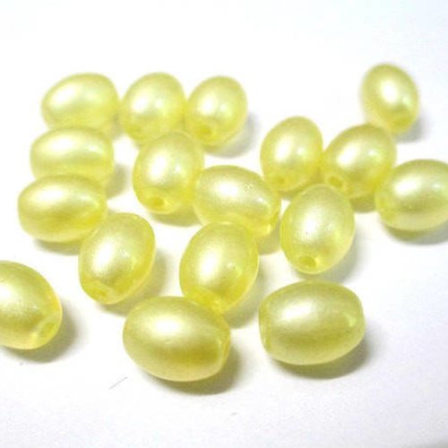 20 perles en verre ovale couleur jaune brillant 9x6mm
