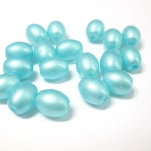 20 perles en verre ovale couleur bleu brillant 9x6mm