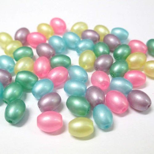 50 perles en verre ovale mélange de couleur brillant 9x6mm